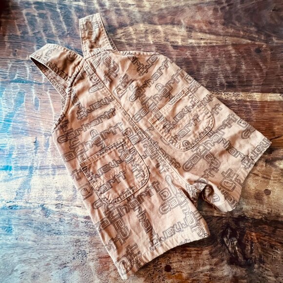 Carhartt Baby Overalls 18M Brown Allover Logo Print Durable All Cotton - Picture 7 of 11